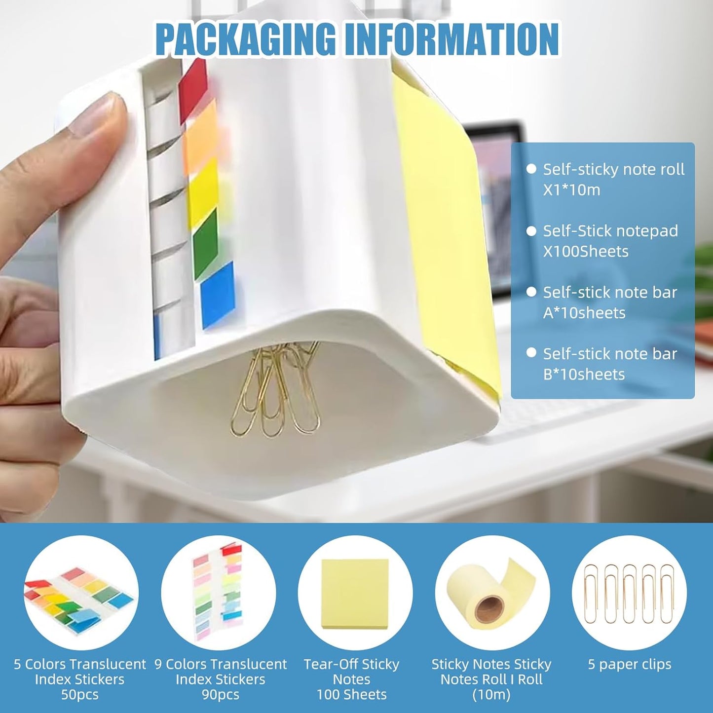 5 in 1 Sticky Note Dispenser for Desk with Pop Up Sticky Note, Sticky Rolls , Sticky Tabs , Magnetic Paper Clip Holder, Multifunctional Cube Sticky Note Holder Desk organizer(Green)