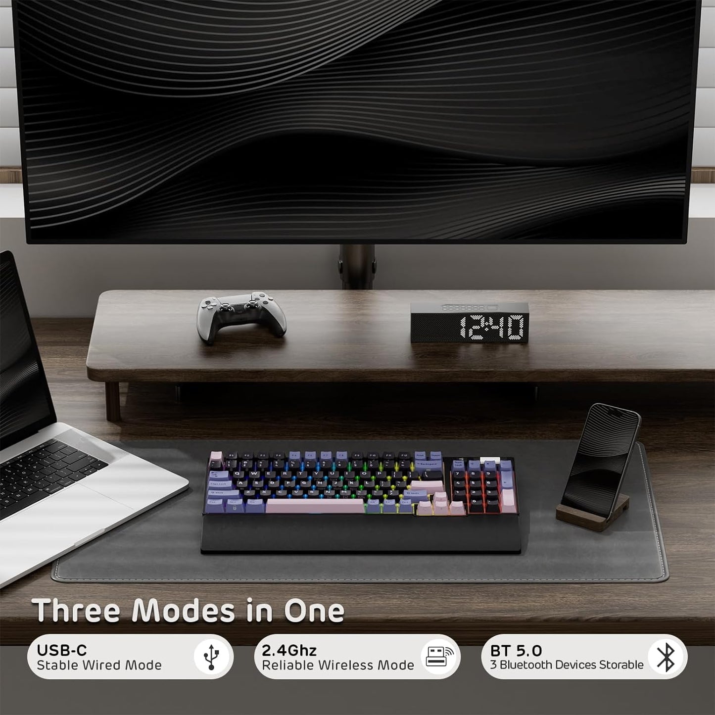 RK ROYAL KLUDGE RK96 RGB Limited Ed, 90% 96 Keys Wireless 3-Mode BT5.0/2.4G/USB-C Hot Swappable Mechanical Keyboard w/Wrist Rest, Volume Control, Software, Massive Battery, RK Pale Green Switch