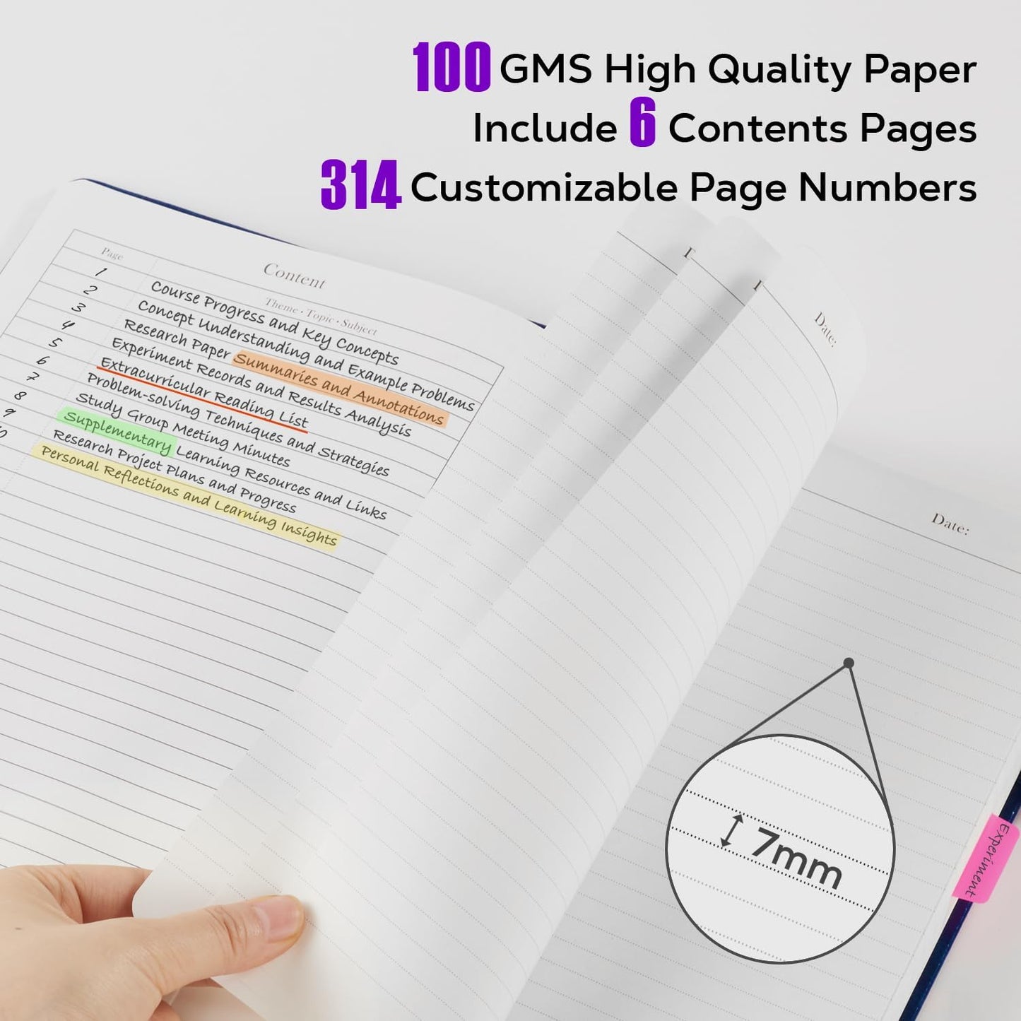Lined Journal Notebook, 320 Pages Leather Hardcover Thick A5 College Ruled Thick Classic with Pen Loop, for Writing Women Men Office Work, 5.7'' X 8.4'', Pearlescent Purple