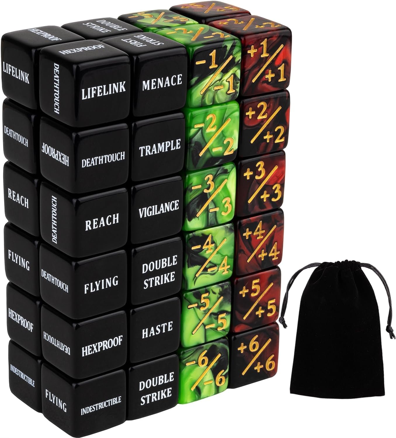 48 Pieces Abilities Keywords MTG Dice Counters Plus One Life Counter Dice Bulk Creature Stats Buff Tokens Dice Set for Magic The Gathering, MTG, Card Games Accessories