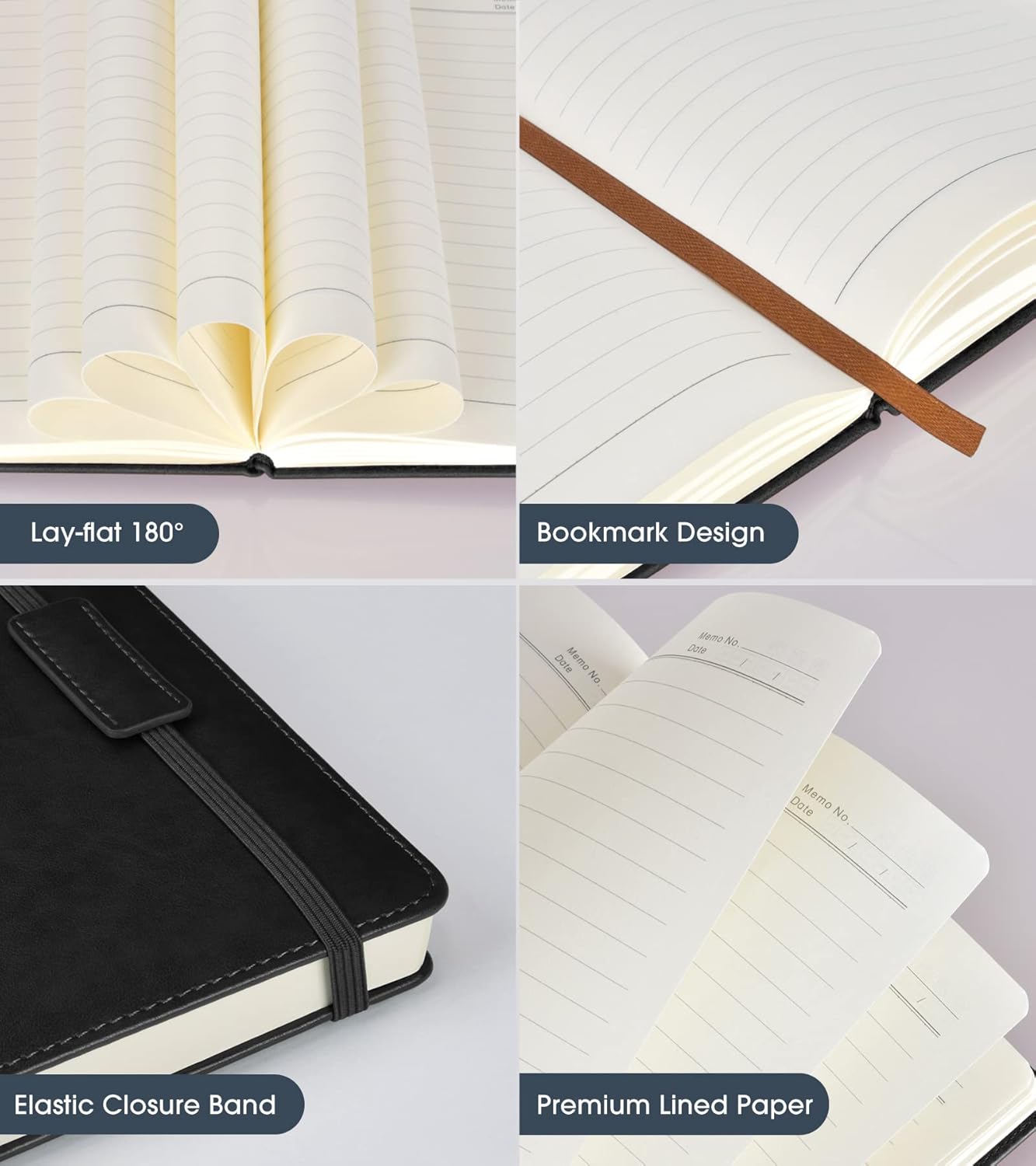 Lined Journal Notebook for Women Men,256 Pages A5 Hardcover Leather Journals for Writing,Travel,Business,Work & School,College Ruled Notebooks for Note Taking,Diary Notepad 5.7"×8.3"(Black)