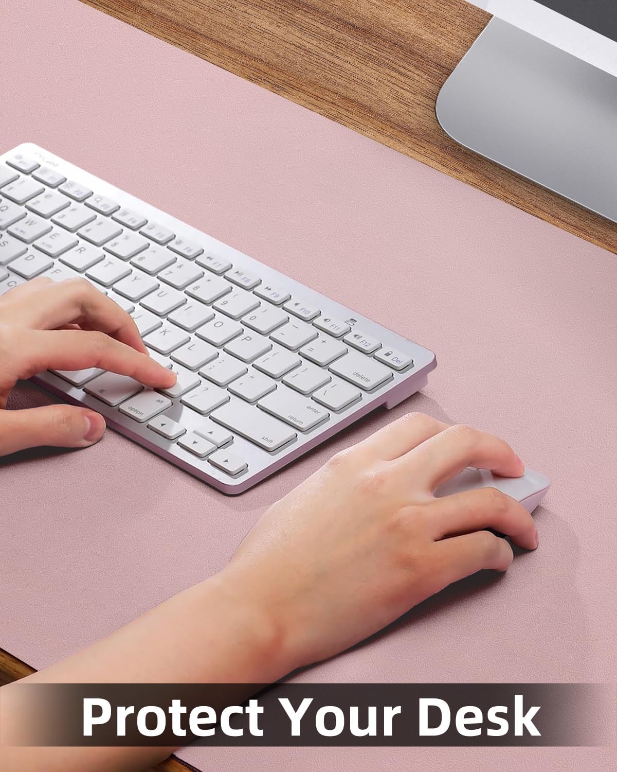 Extra Large Leather Desk Protector, Office Mat, Mouse & Laptop Pad, Non-Slip Blotter, Waterproof Writing Pad - Rose Pink, 55" x 17"