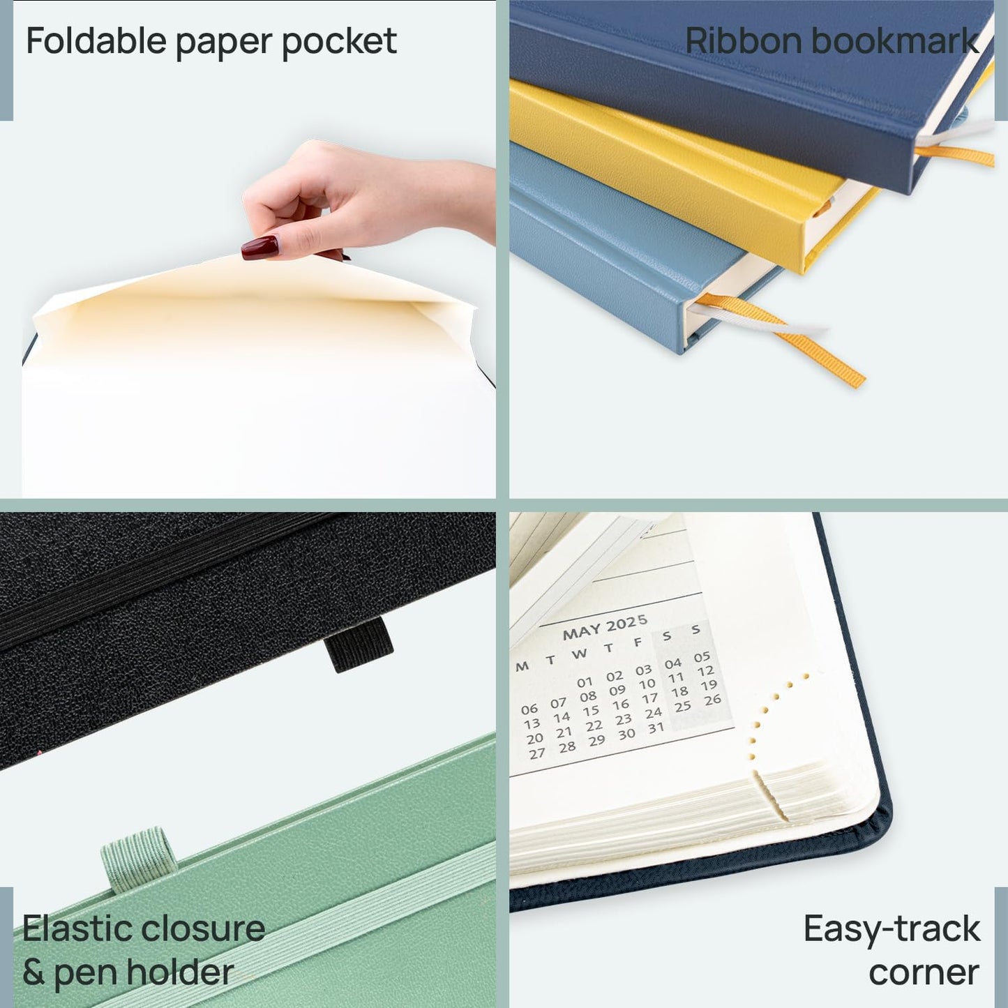 POPRUN Planner 2025-2026, (Medium 6.5'' x 8.5'' Hard Cover) Academic Calendar (July 25-June 26) Daily Weekly and Monthly Appointment Book with Hourly Time Slots, Monthly Tabs, 100 GSM - Midnight Green
