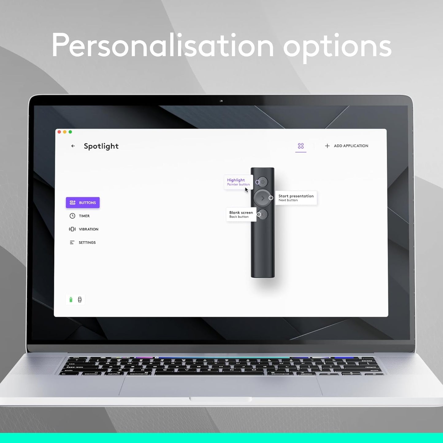 Logitech Spotlight Presentation Remote - Universal Wireless Presentation Clicker with Laser Pointer, Advanced Digital Highlighting, Bluetooth, 30 m Range and Quick Charging - Black