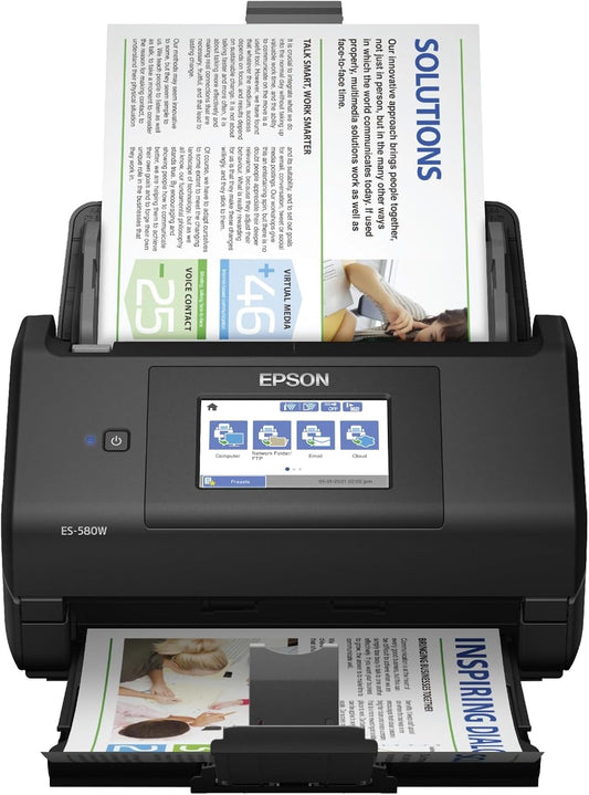 Epson Workforce ES-580W Wireless Color Duplex Desktop Document Scanner for PC and Mac with 100-sheet Auto Document Feeder (ADF) and Intuitive 4.3" Touchscreen