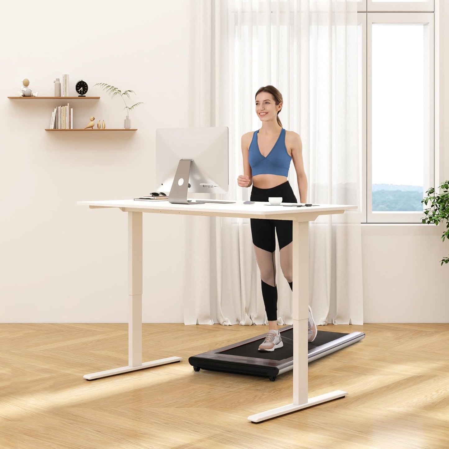 FLEXISPOT Standing Desk Electric Height Adjustable Desk with 40 x 24 Inch Splice Board, Home Office Computer Workstation, White Top + White Frame
