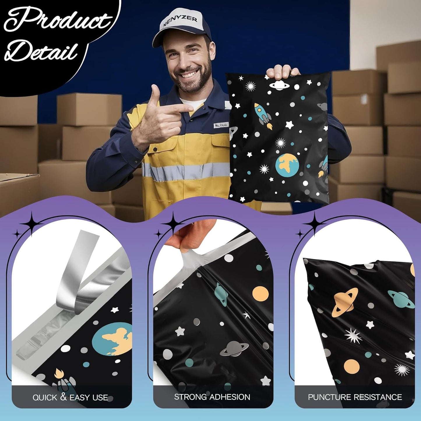 Planets Poly Mailer 12x15.5 Inch 50 Pcs, Waterproof Shipping Bags for Clothing, Tear-Resistant Mailier Bags, Strong Mailing Bags with Self-Seal