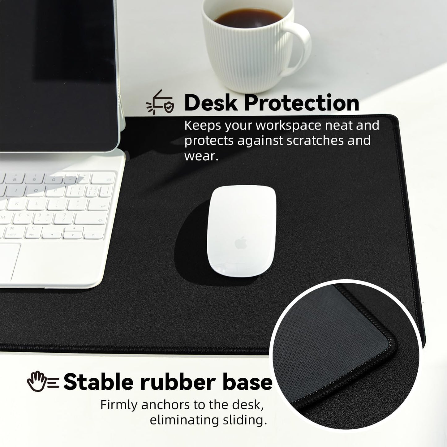 Large Gaming Mouse Pad with Durable Stitched Edges, Non-Slip Rubber Base, Big Computer Keyboard Mouse Mat Desk Pad for Home Office Gaming Work, 11.81"x27.56"x0.08", Black