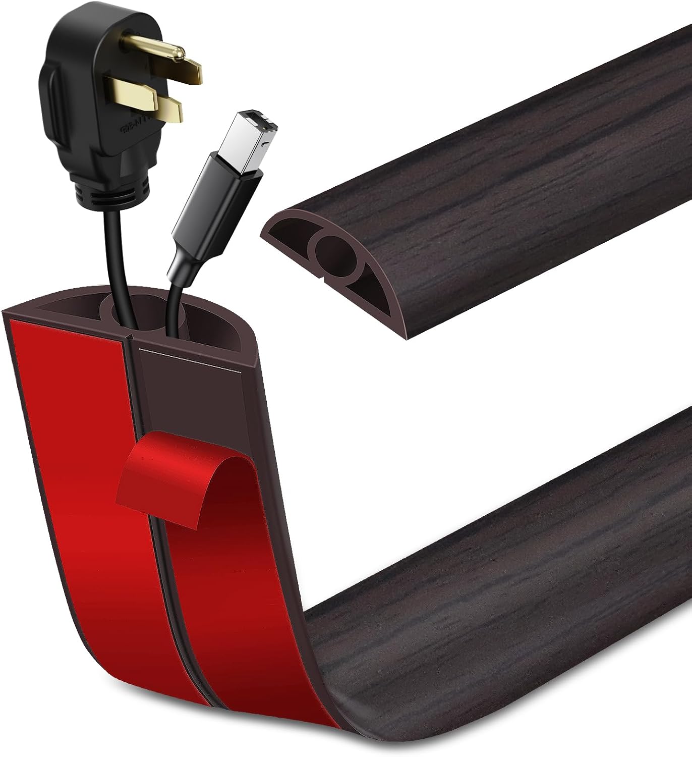 Floor Cord Cover Self Adhesive Cord Hider Floor Extension Cord Covers for Floor Power Cord Protector Cable Management Prevent Cable Trips Cable Cavity 0.32" W x 0.32" H (Dark Walnut, 3.3Ft)