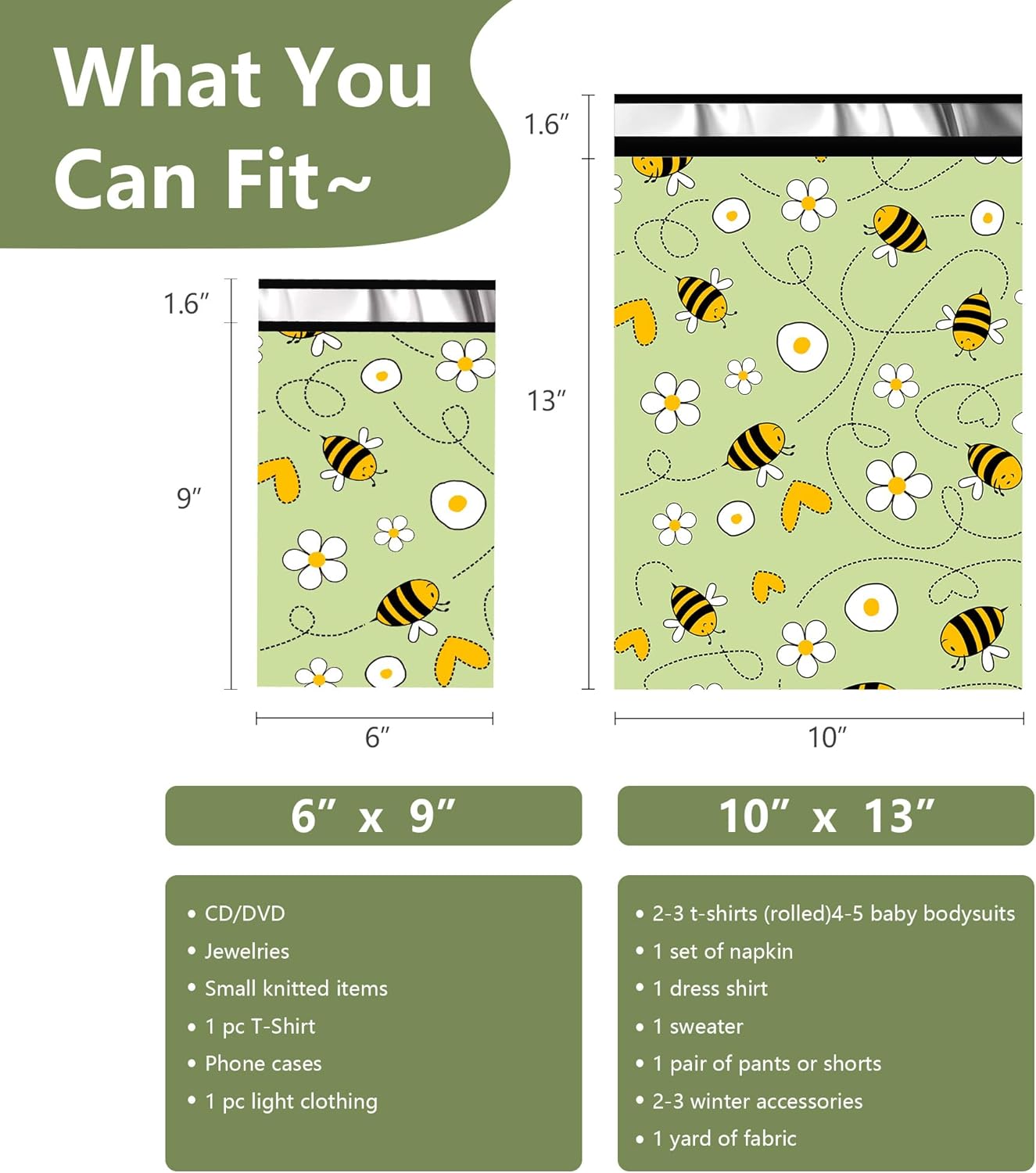 Poly Mailers 10x13 Inch 25 Pcs - Bee printed Shipping Bags, 2.4mil Thickness, Waterproof and Tear Resistant Mailing Envelopes, Self-Sealing Packaging Bags for Small Business