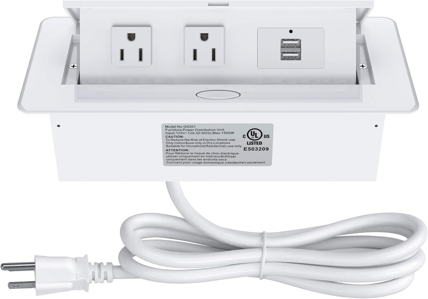 Pop up Power Strip,Recessed Electrical Outlet Power Hub Connectivity Box, Desktop Socket with 2 Outlets & 2 USB Charging Ports for Table Conference Room Countertop, UL Listed