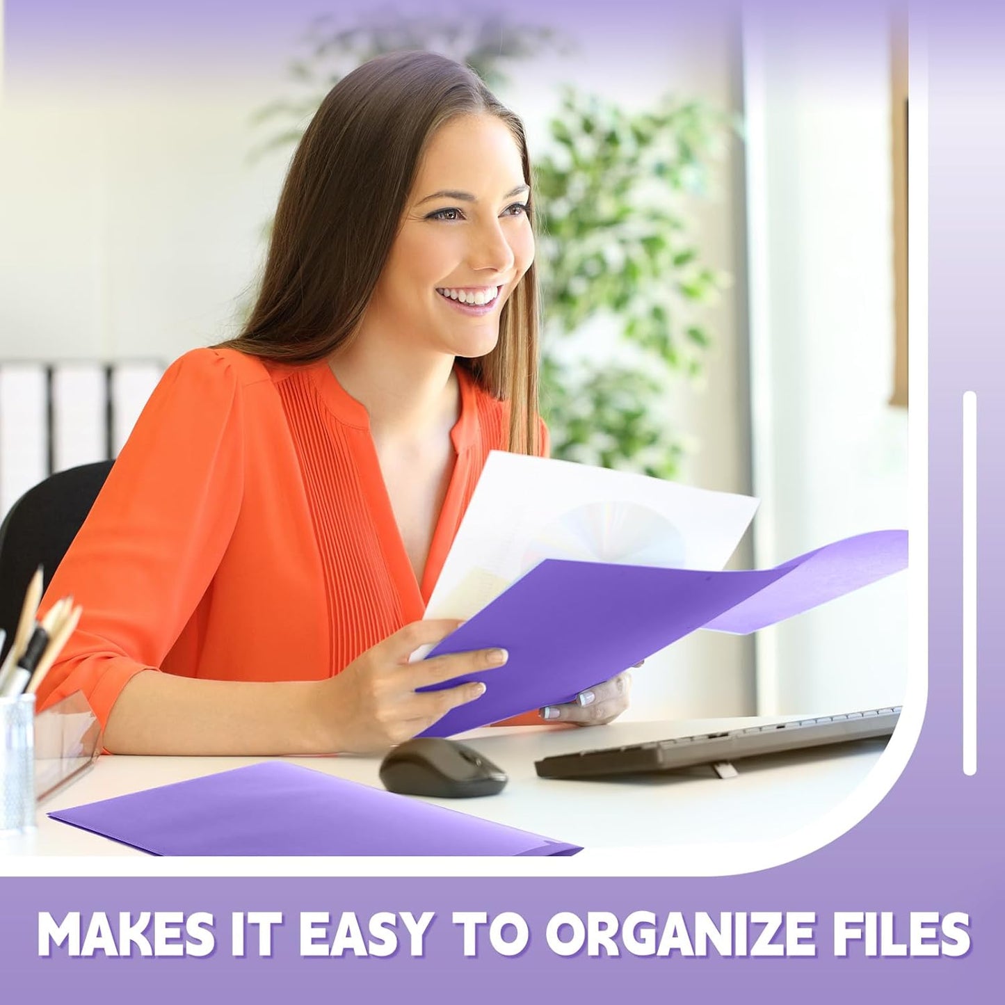 Gueevin 72 Pcs Two Pocket Folders Bulk Plastic File Folder with 2 Pockets Letter Size Paper Heavy Duty Durable Portfolios Case for Home Office School Business 11.61 x 9.45 Inch (Purple)