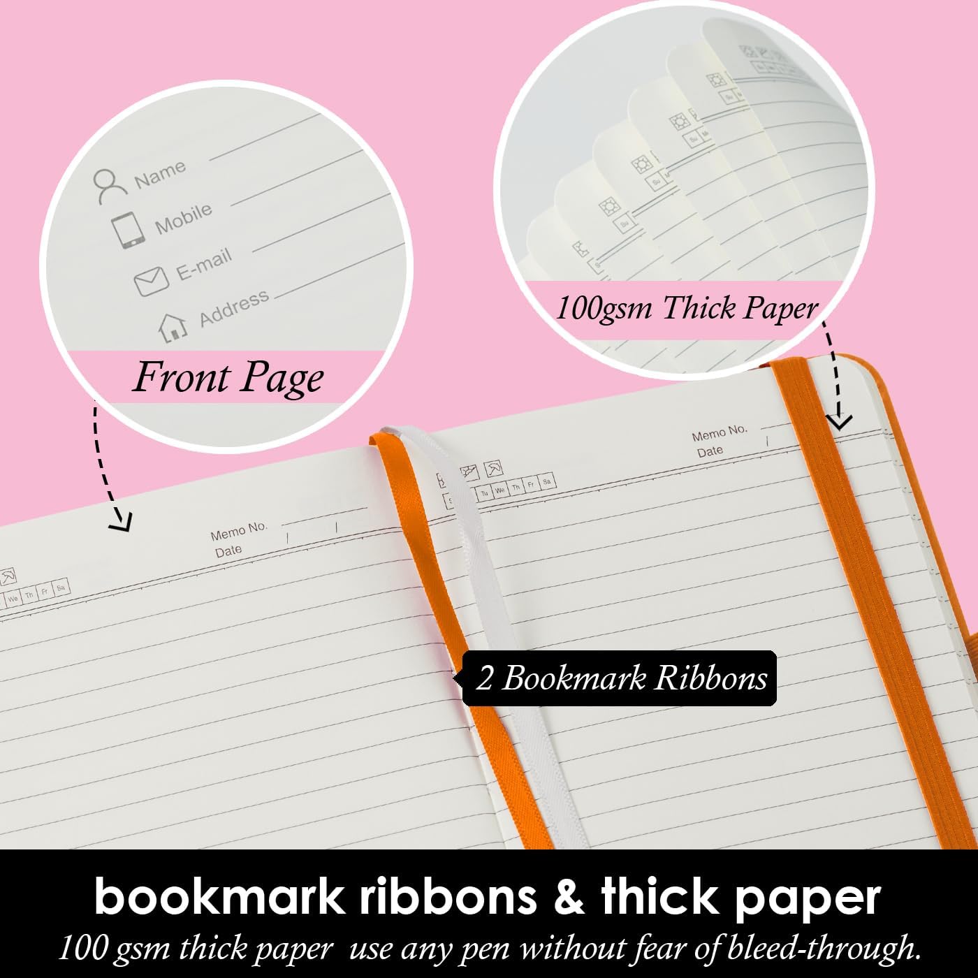 3 Pack Pocket Notebook Notepad with Pen, Mini Small Journal Notebook 3.7" x 5.7" for Women Writing, 408 Pages, Grey Orange Emerald