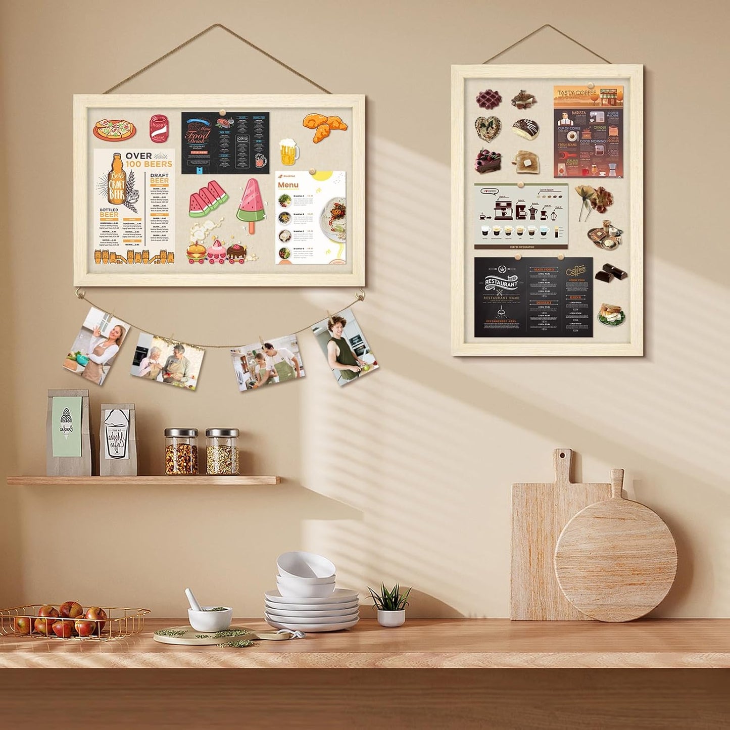 Egofine Cork Board Bulletin Board with Linen, 16x11 Wood Frame Pin Board Wall Decor, 2 Pack Cork Boards for Walls, Hanging Horizontal or Vertically for Office Home Decor School Kitchen, Natural Wood