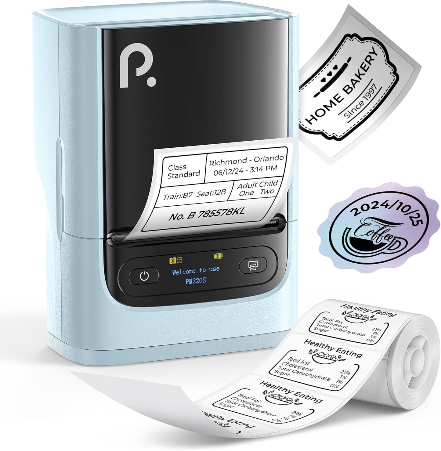 POLONO PM220S Label Maker Machine with Tape, 2 Inch Bluetooth Thermal Label Printer, Portable Sticker Printer for School, Office, Home, Business, Label Maker with 2'' x1.18'' Labels, Blue