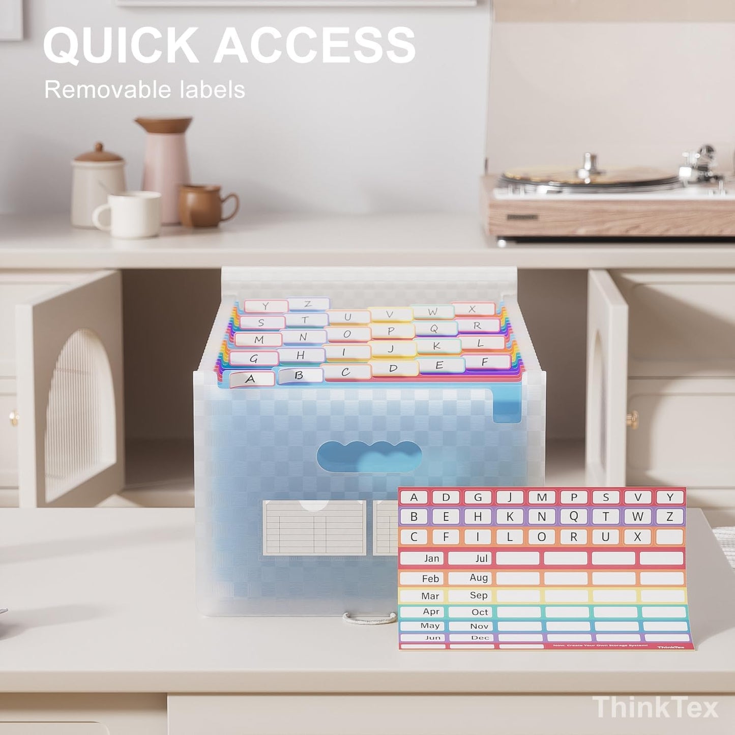 ThinkTex Accordion File Organizer, 26 Pockets Expanding File Folders, Monthly Bill Receipt Documents Organizer, A-Z Colorful Tabs, Letter/A4 Size - Blue