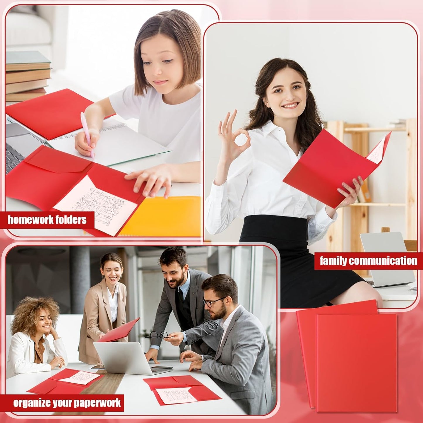 Gueevin 24 Pcs Plastic Folders with Pockets, Back to School Two Pocket Folder Fit Letter Size, Heavy Duty School Business Card Holder for Home Office, 11. 61 x 9. 45 Inches (Red)