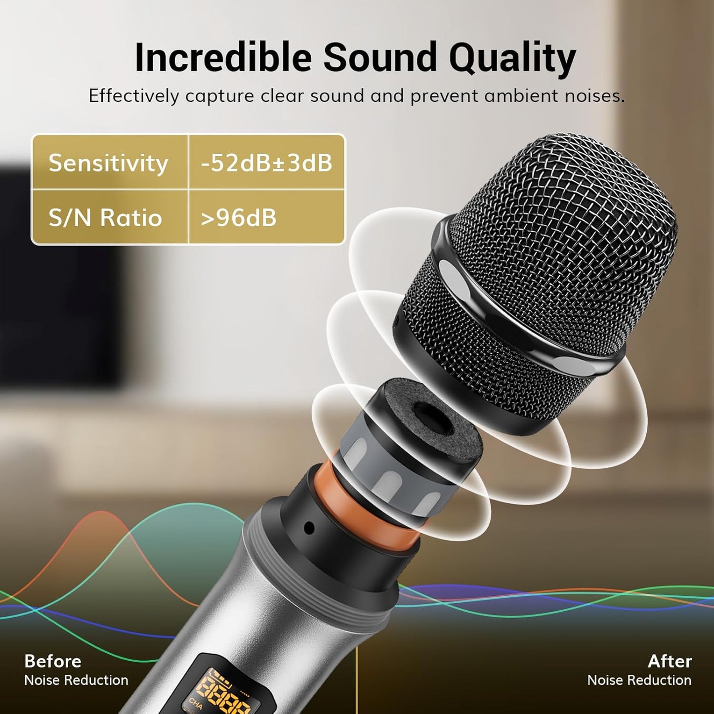 TONOR Wireless Microphone, UHF Metal Cordless Handheld Mic System with Rechargeable Receiver, for Karaoke, Singing, Party, Wedding, DJ, Speech, 200ft (TW620), Silver