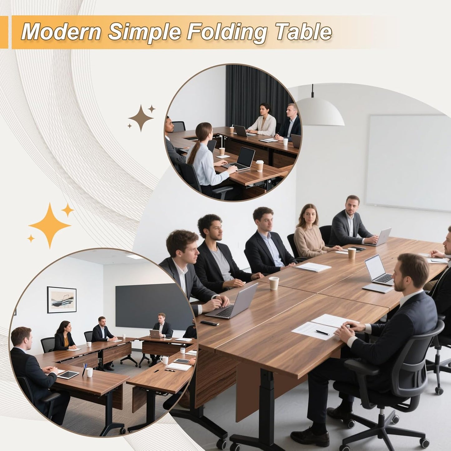 Conference Room Table with Silent Wheels, Mobile Folding Conference Table for 16 Person,Flip Top Office Training Tables with Walnuts Wood Tabletop, for School,Business Meeting Rooms (8Pack 47in)