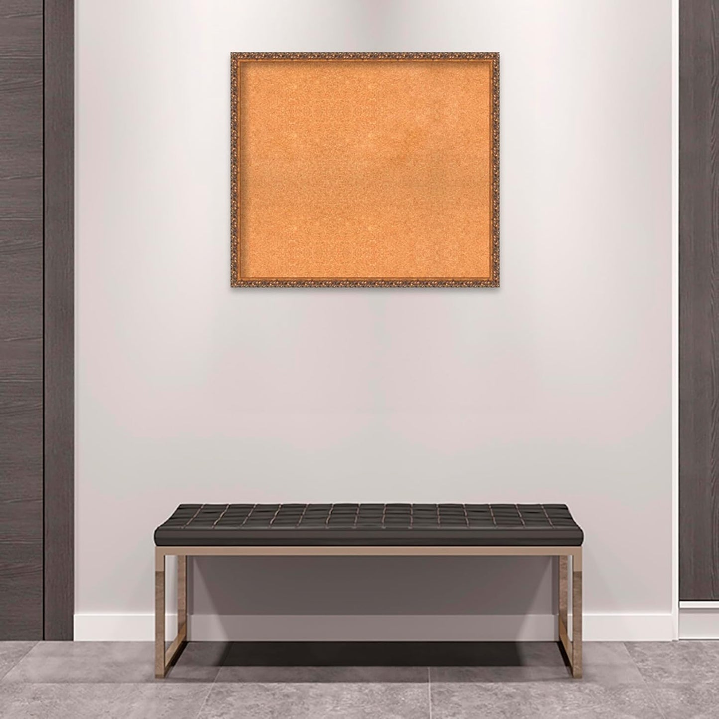 Amanti Art Natural Cork Board for Wall, 28x32 Vision Board with Bronze Frame, Large Corkboard Office Decor for Home Organization, Traditional Corkboard Pinboard to Display Items for Home Organization