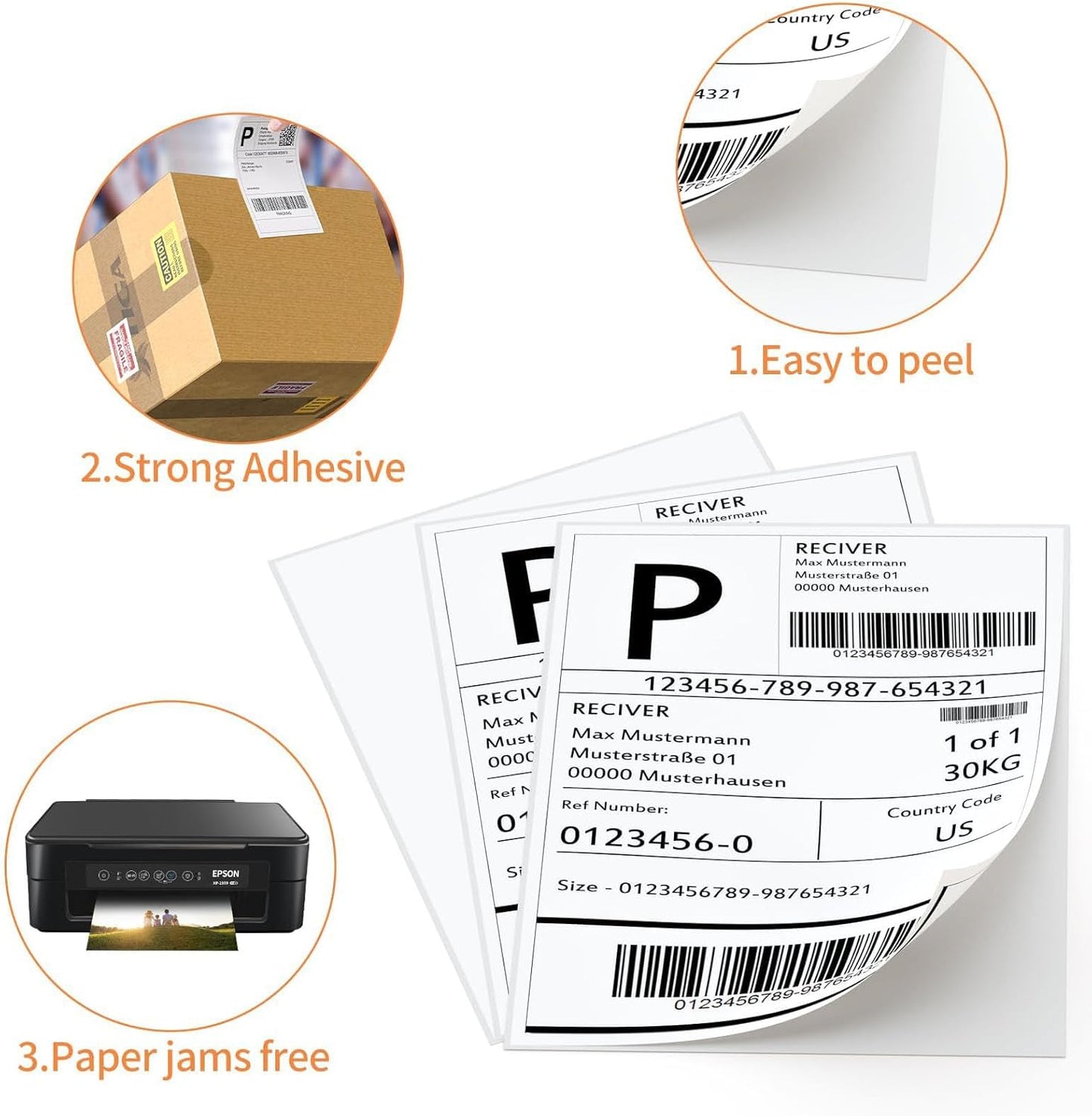 8.5" x 11" Sticker Paper for Inkjet Printers - 1000 Sheets Full Sheet Shipping Labels Printable Full Page Labels 8.5×11 White Sticker Paper for Laser Printing - Matte
