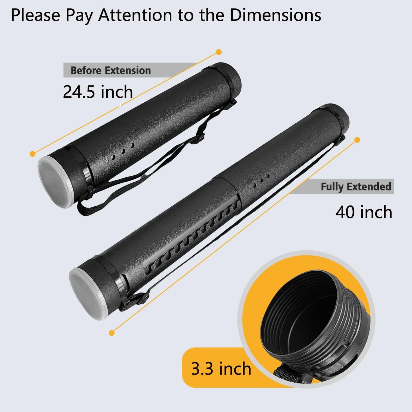 Poster Tube with Strap,2Pack Expandable Poster Storage Tubes Expand from 24.5" to 40" ,Waterproof Telescoping Blueprint Art Document Transport Carrying Tube