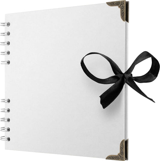 Bstorify Square Scrapbook Photo Albums 36 Pages (18 x 18 cm) White Thick Paper, Hardcover, Metal Corners, Ribbon Closure - Ideal for Your Scrapbooking Albums, Art & Craft Projects 7 x 7 Inch