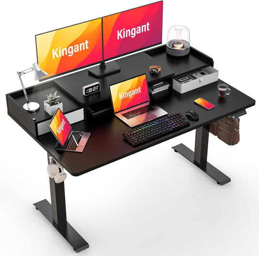 Standing Desk with Drawers,Thickened Table Legs Sit Stand Desk Electric for Home Office & Gaming,Ergonomic Stand Up Desk Cable Management Tray(Classic Black) (Classic Black, 55″ x 30″)