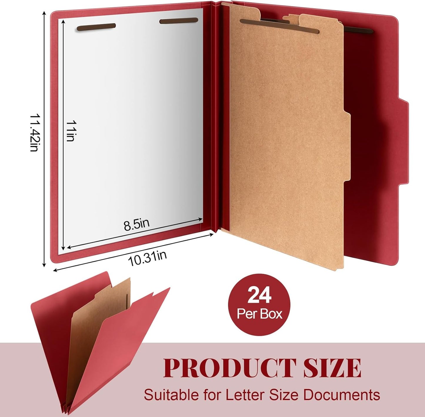 24 Pcs Classification Folders Letter Size, 1 Divider Pressboard File Folder with Fasteners, Expanding File Organizer Bulk for Teachers, Clergy, Office, Church, Christmas Donations (Red)