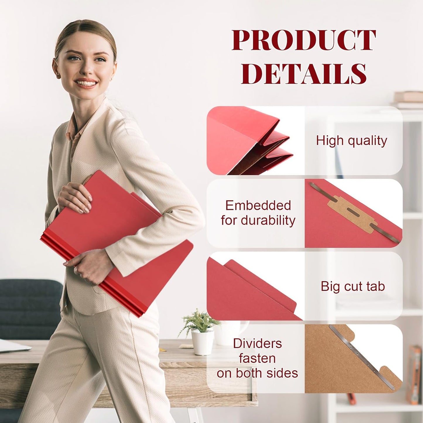 72 Pcs Classification Folders Letter Size, 1 Divider Pressboard File Folder with Fasteners, Expanding File Organizer Bulk for Teachers, Clergy, Office, Church, Christmas Donations (Red)