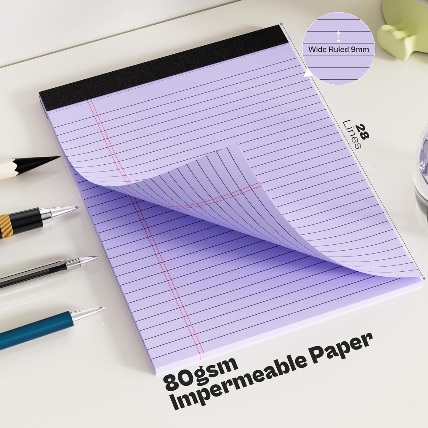 360 Sheets Purple Legal Pads 8.5" x 11" Pack of 12 Note Pads Wide Ruled Lined Paper with Micro-Perforated Writing Notebook 30 Sheets per Pad To-Do List Notepad for School, Office & Home Supplies
