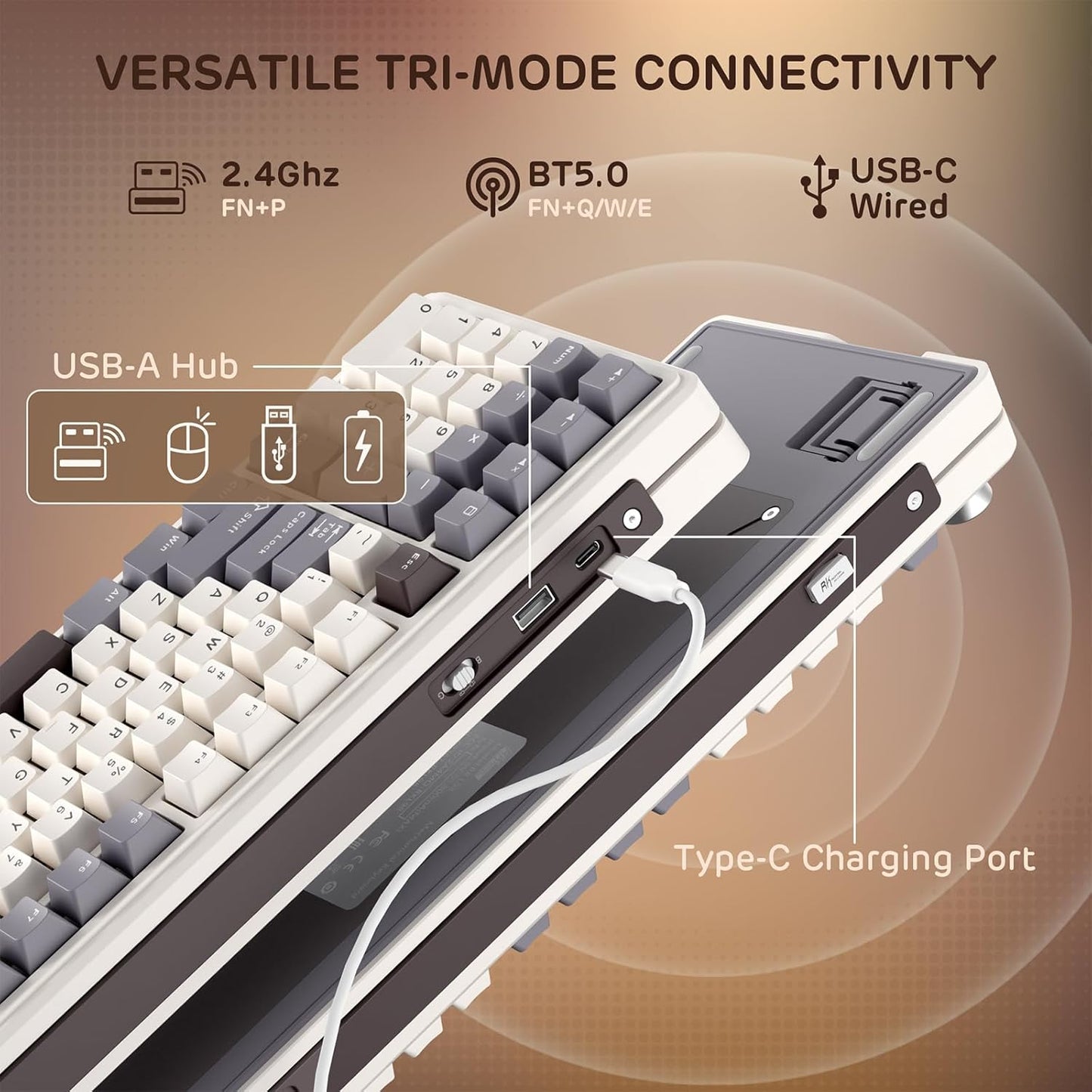 RK ROYAL KLUDGE L98 Wireless Mechanical Keyboard w/Left-Handed Southpaw Design Numpad & Hot Swappable Knob, Tri-Mode 95% Keyboard BT/2.4G/USB-C, Pro Software, Gasket Mount, Massive 8000mAh Battery