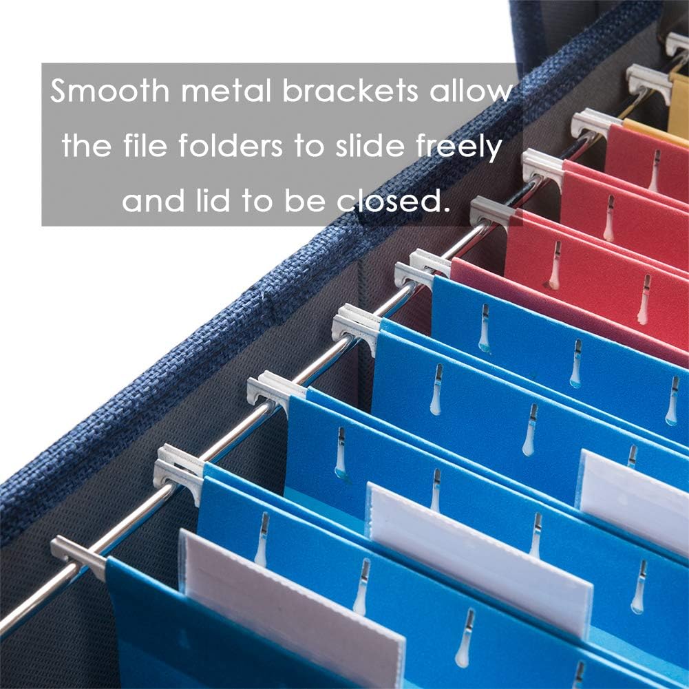 PRANDOM File Organizer Box - Set of 1 Collapsible Decorative Linen Filing Storage Hanging File Folders with Lids Office Cabinet Letter Size Navy Blue (14x9.3x10.8 inch)