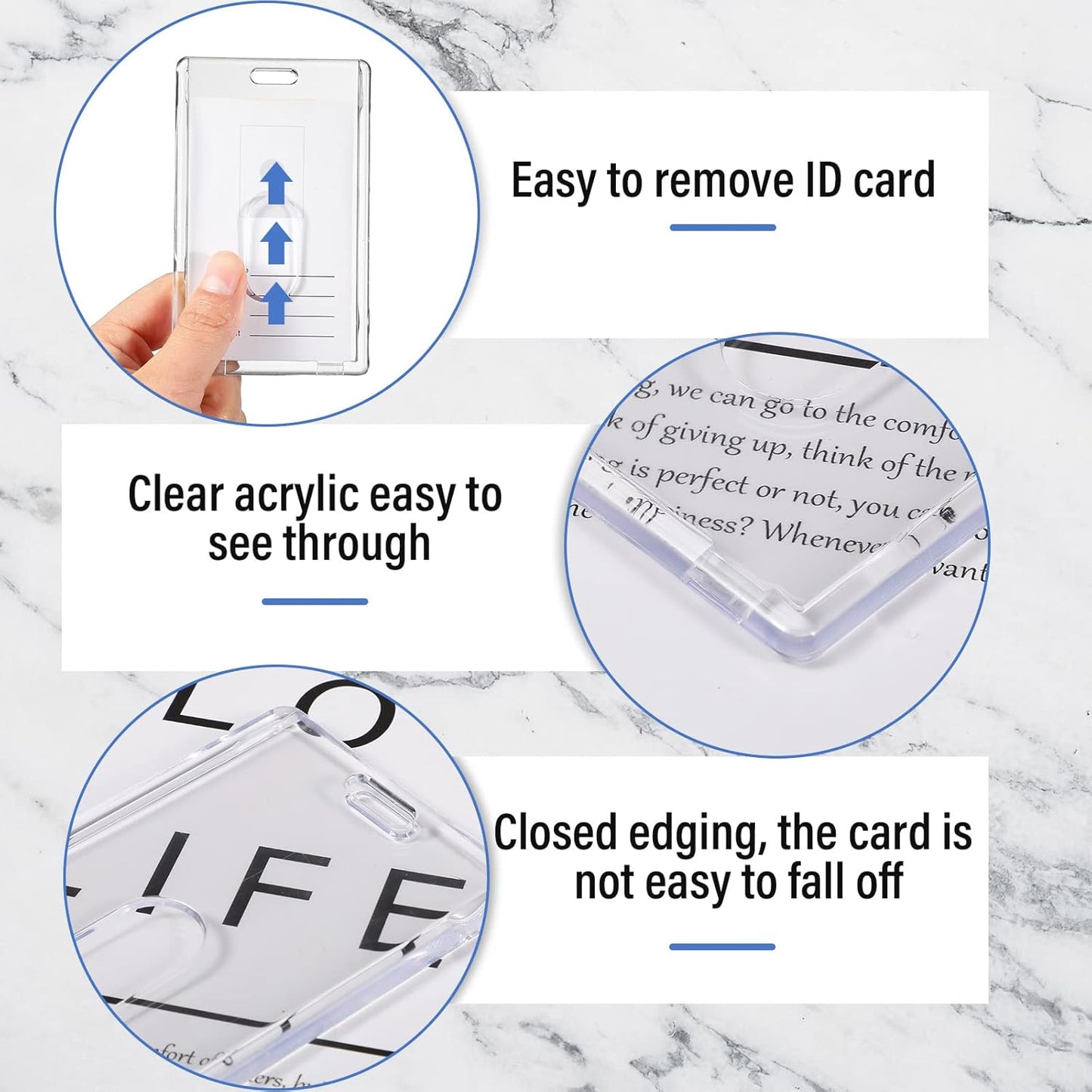Chinco 60 Pcs Vertical Acrylic Badge Holders Waterproof Clear ID Holder Heavy Duty Card Holder Plastic Protector Cover Transparent Badge Protector Vertical in Office Products