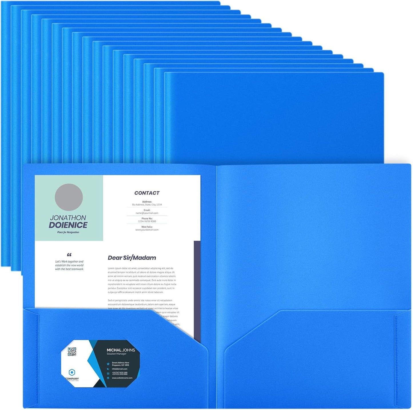 Gueevin 100 Pcs Two Pocket Folders Bulk Plastic File Folder with 2 Pockets Letter Size Paper Heavy Duty Durable Portfolios Case for Home Office School Business 11.61 x 9.45 Inch (Blue)