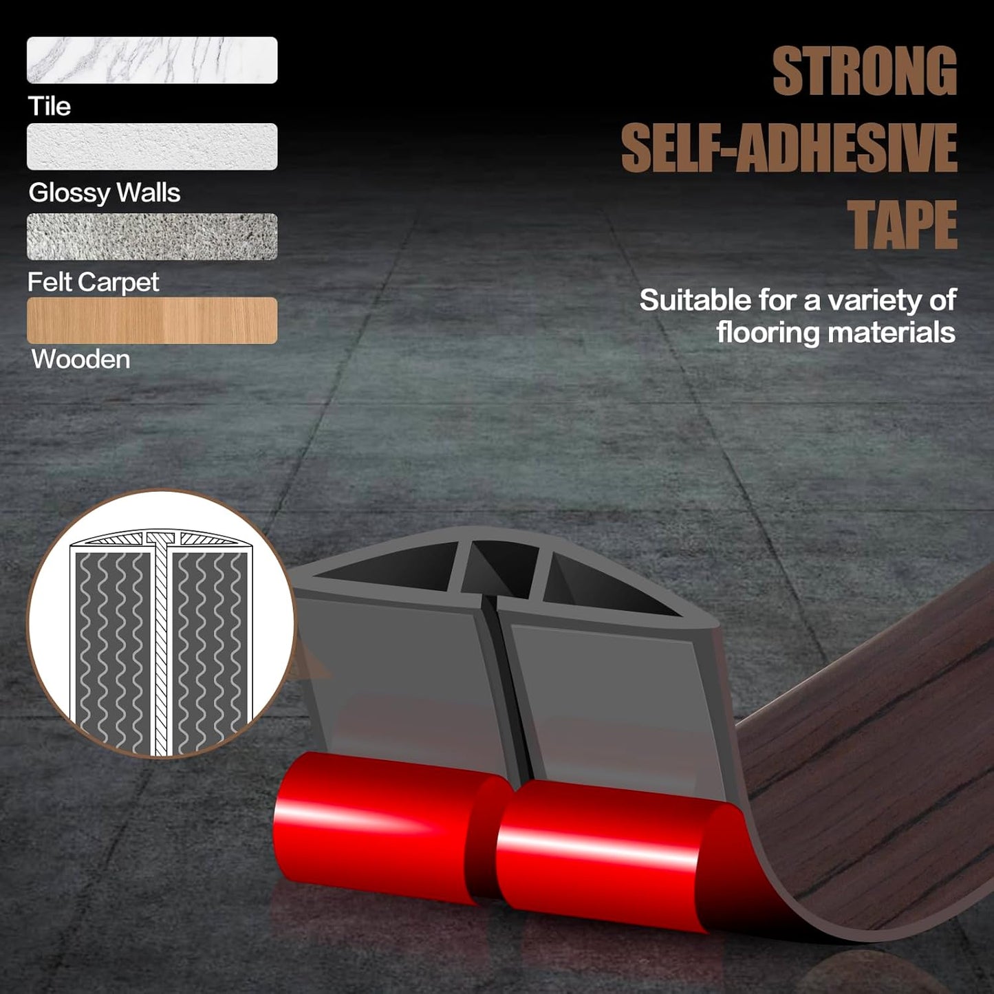 Floor Cord Cover Self Adhesive Cord Hider,10FT Cable Management, Extension Strip Protector for Wires, Prevent Cable Trips for Offices, Gyms, Exhibitions Cavity:0.3"(W) x 0.28"(H) Black Wood