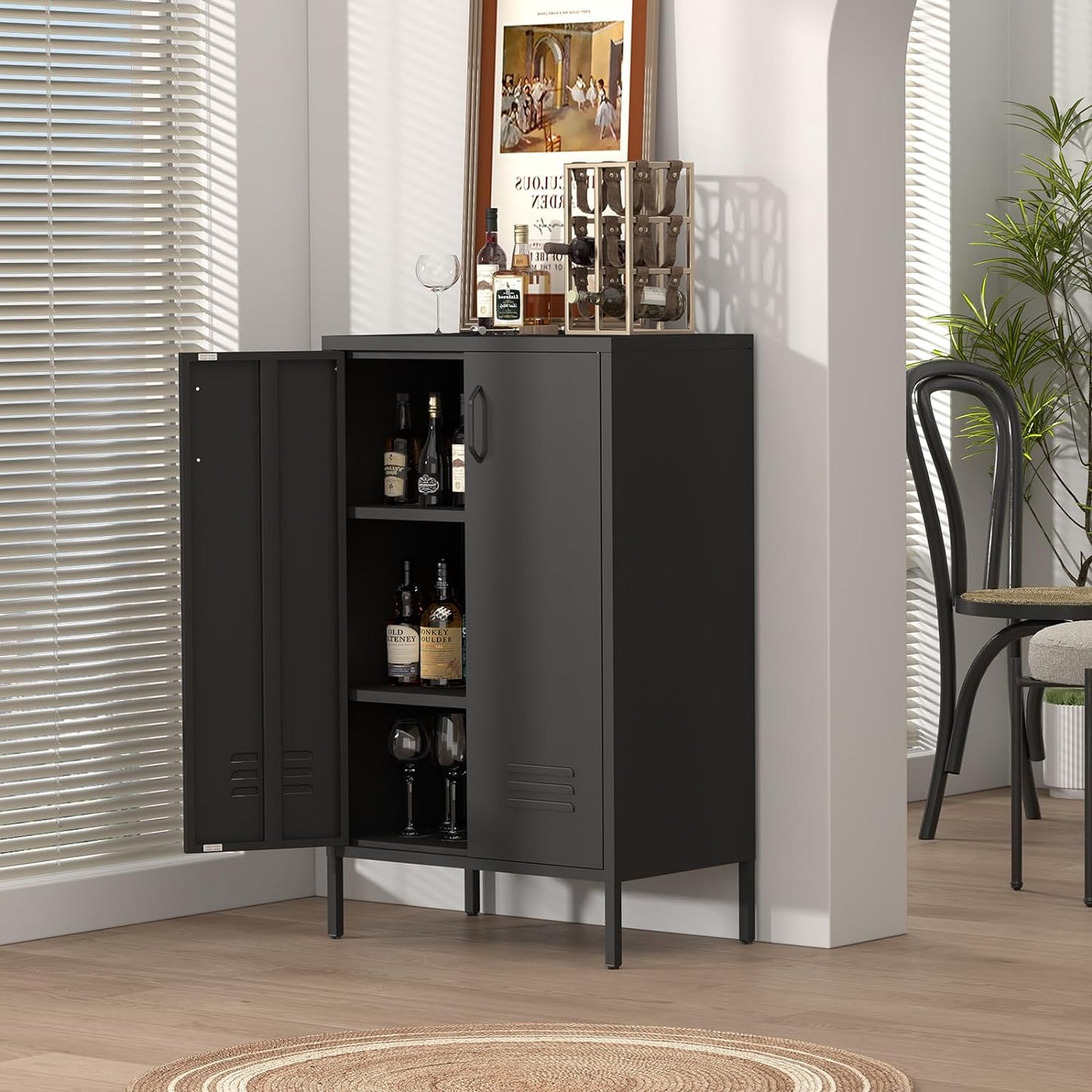 Metal Storage Cabinet,Metal Cabinet with Adjustable Shelves, 2 Door Locker Cabinets with Doors,Accent Cabinets for Living Room,School,Office