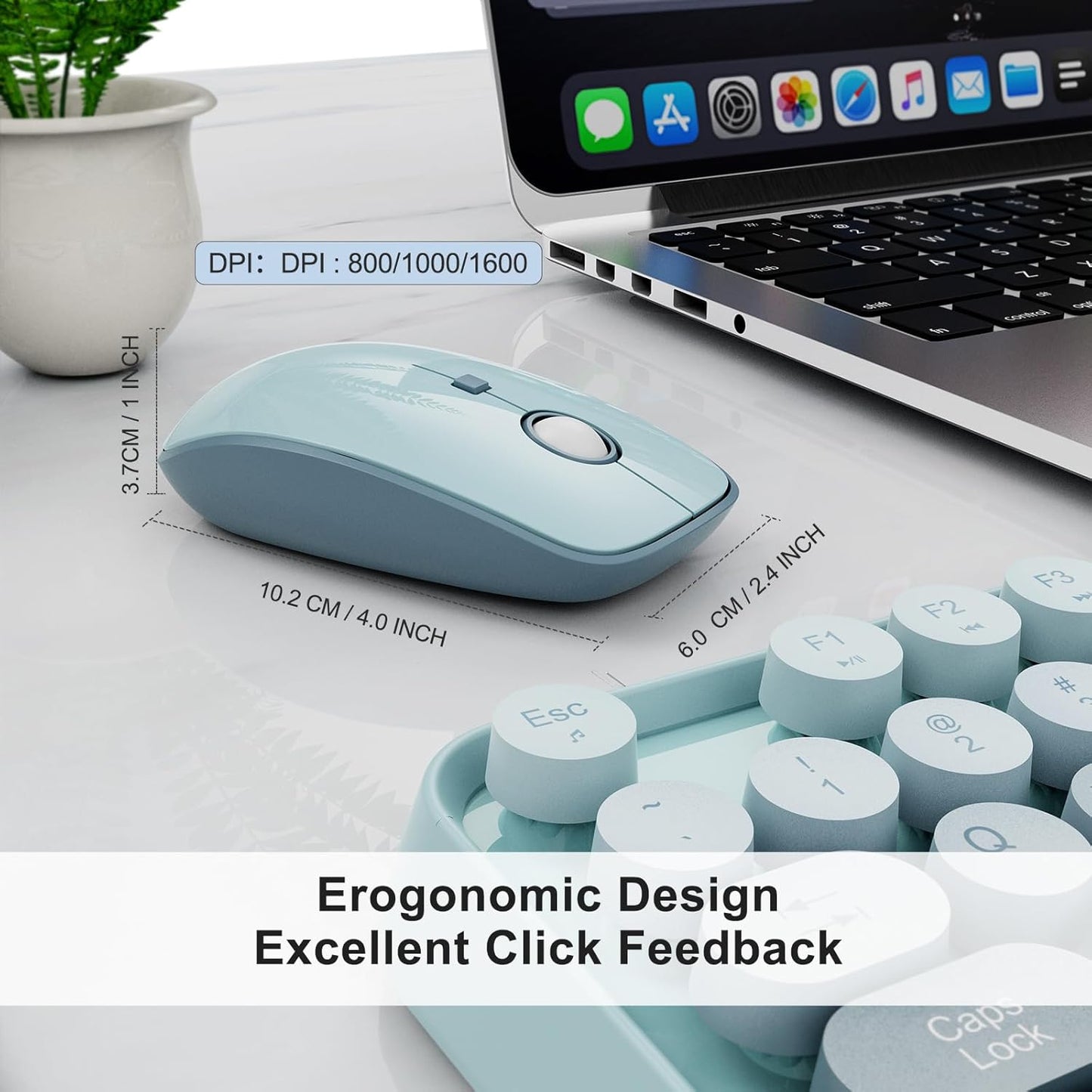 Wireless Keyboard and Mouse Combo, 2.4 GHz Wireless Full-Sized Typewriter Keyboard with Round Keycaps for Windows, Computer, Desktop, PC, Laptop (Light Blue)