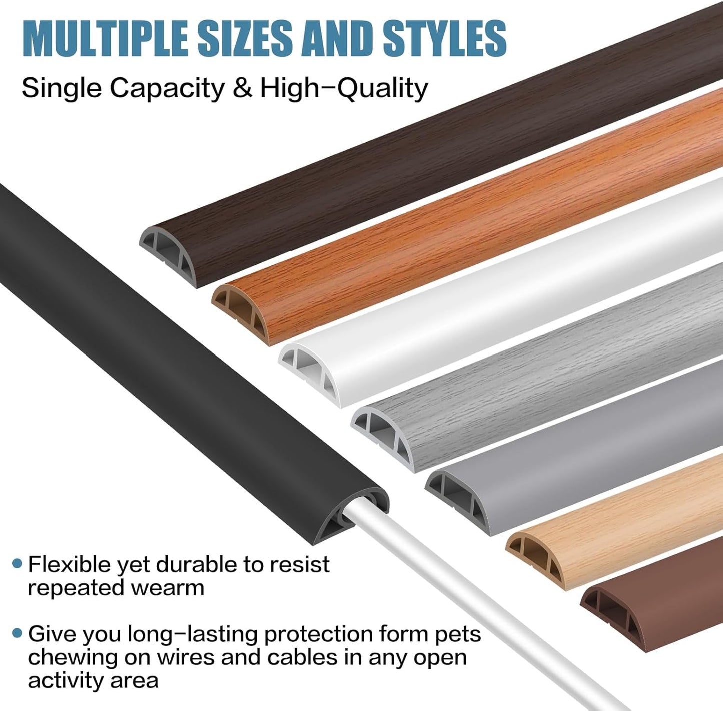 Floor Cord Covers for Wires 10FT Cable Hider Wire Coverr Self Adhesive Cord Hider Floor for Offices, Homes, Workshops, Warehouses Cable Cavity 0.51" W x 0.31" H