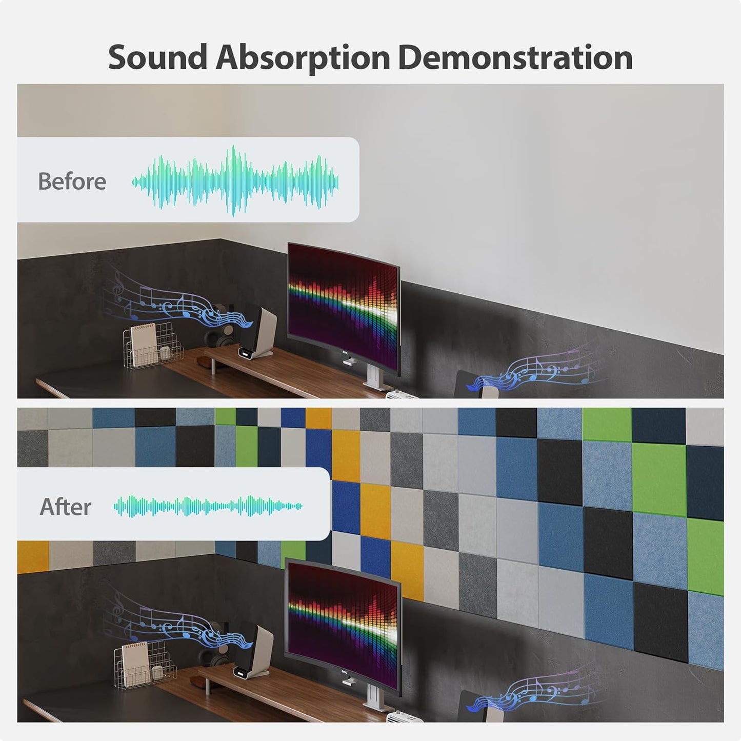 12 Pack Acoustic Panels Self Adhesive Sound Proof Foam, High Density Sound Acoustic Panel, 12X12X0.4 Inch Square Panels in Home, Office, Reccording Room, Studio,and more(Snow White)