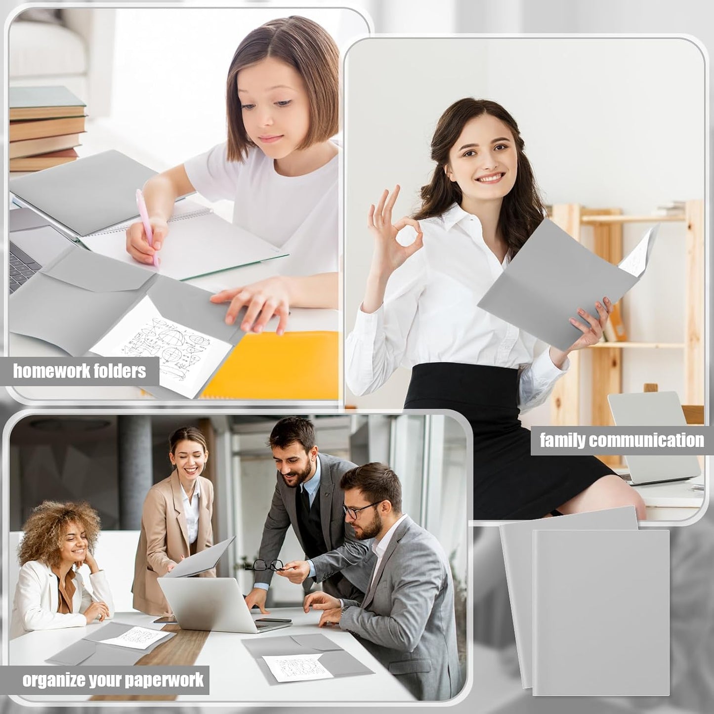 Gueevin 24 Pcs Plastic Folders with Pockets, Back to School Two Pocket Folder Fit Letter Size, Heavy Duty School Business Card Holder for Home Office, 11. 61 x 9. 45 Inches (Gray)