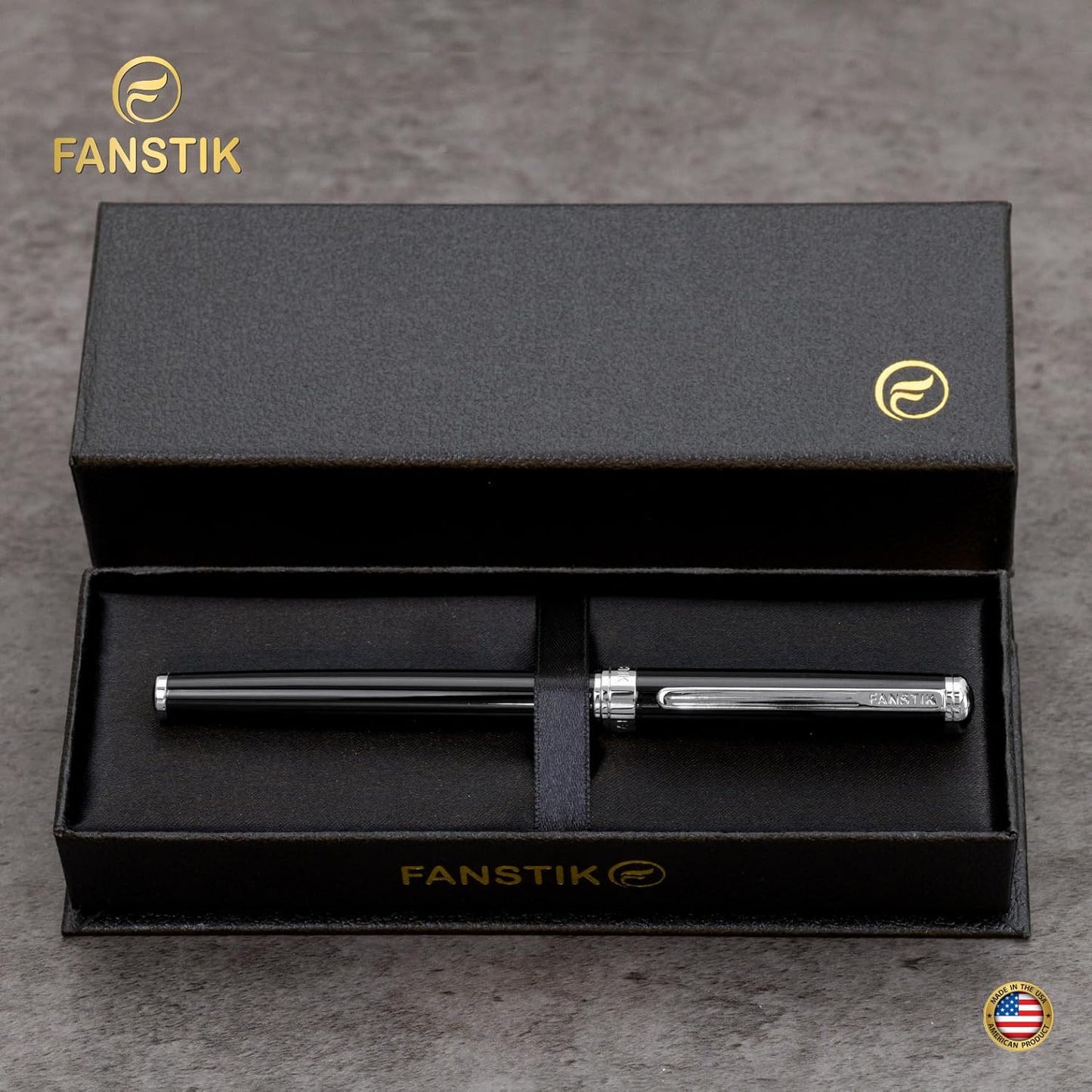 Black & Silver Luxury Rollerball pen (Made In USA) fancy gift set for women, Real 24K Gold Plating, Professional executive pen gift set for men (Lux Rollerball Black-Silver)