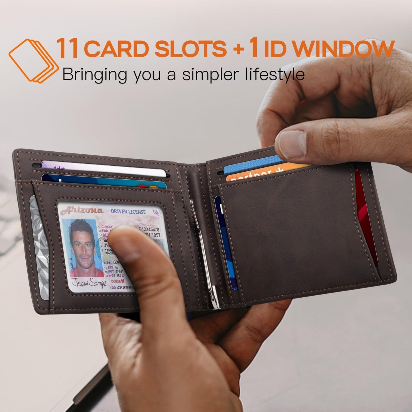 Slim Money Clip Wallets for Men RFID Blocking 11 Card Holder Minimalist Small Thin Carbon Leather Bifold Mens Front Pocket Wallet Gift Box