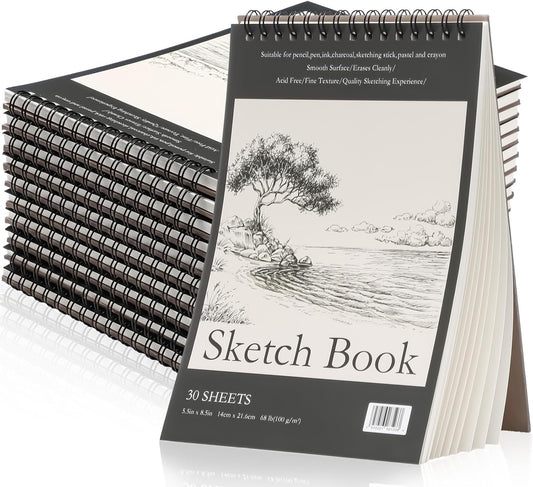 Jexine 40 Pcs 5.5'' x 8.5'' Top Spiral Bound Sketch Book 30 Sheet Each(68lb/100gsm), Sketching Drawing Pad Bulk Artist Sketch Pad Kids Drawing Paper Art Sketchbook for Painting (Tree)