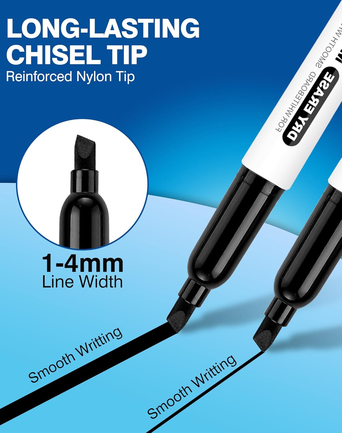 SFAIH Dry Erase Markers Chisel Tip Bulk, 144 Pack Black White Board Markers, Versatile Lines, Low Odor, 1s Quickly Dry, Perfect for School Supplies and Office