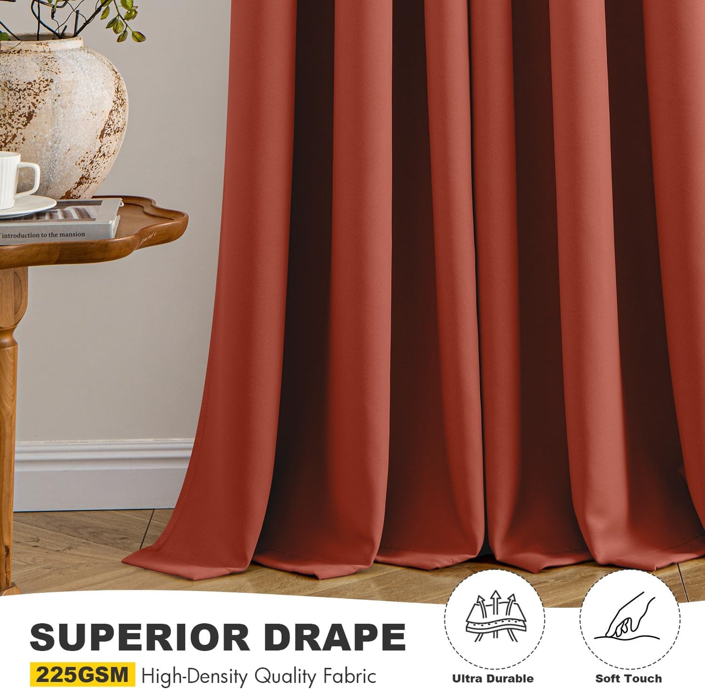 MIULEE Burnt Orange Blackout Curtains for Bedroom Living Room 96 Inches Long 2 Panels, Thermal Insulated Room Darkening Drapes Solid Grommet Top Noise Reduction Terracotta Rust Fall Window Treatments