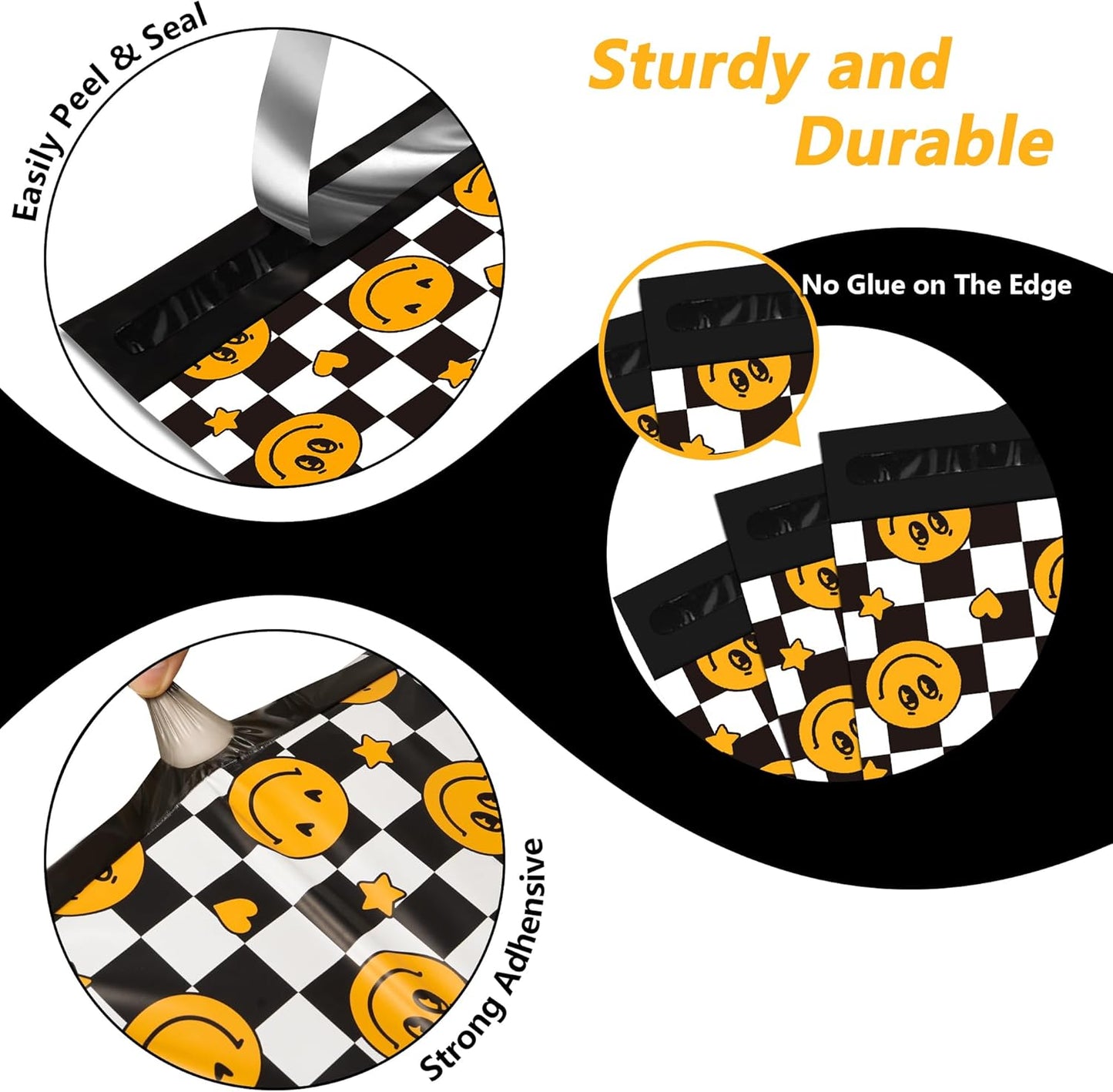 Poly Mailers 10x13 Inch 100 Pcs - Smiles Checkerboard Printed Shipping Bags, 2.4mil Thickness, Waterproof and Tear Resistant Mailing Envelopes, Self-Sealing Packaging Bags for Small Business