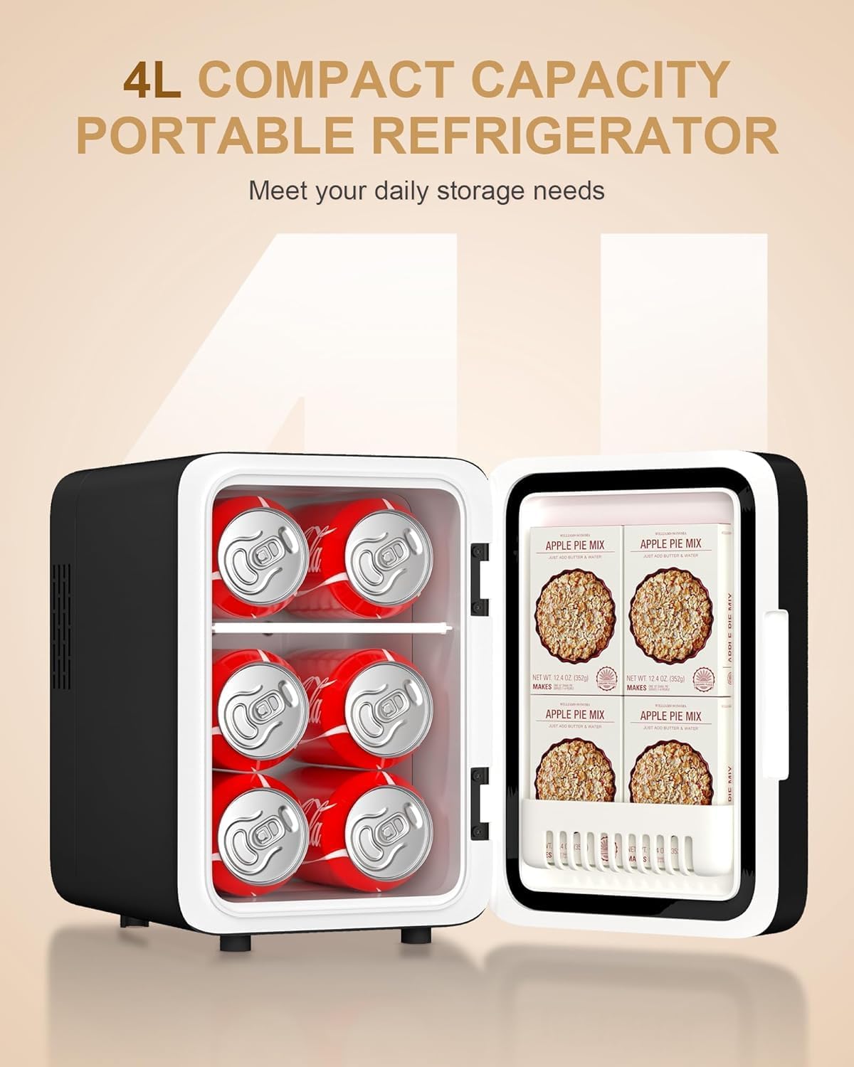 Makeup Fridge With Dimmable LED Light Mirror, 4L Mini Fridge for Bedroom, Car, Office & Dorm, Cooler & Warmer, Portable Small Refrigerator for Cosmetics, Skin Care and Food, Black