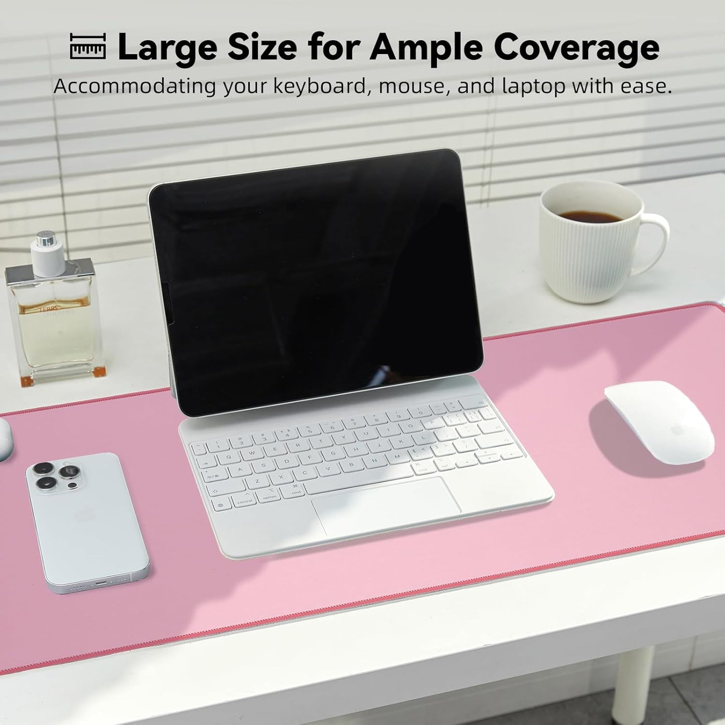 Waterproof Large Gaming Mouse Pad with Durable Stitched Edges, Non-Slip Rubber Base, Smooth Surface Mouse Mat Desk Pad for Home Office Gaming, 15.74"x35.43"x0.12", Dusty Rose