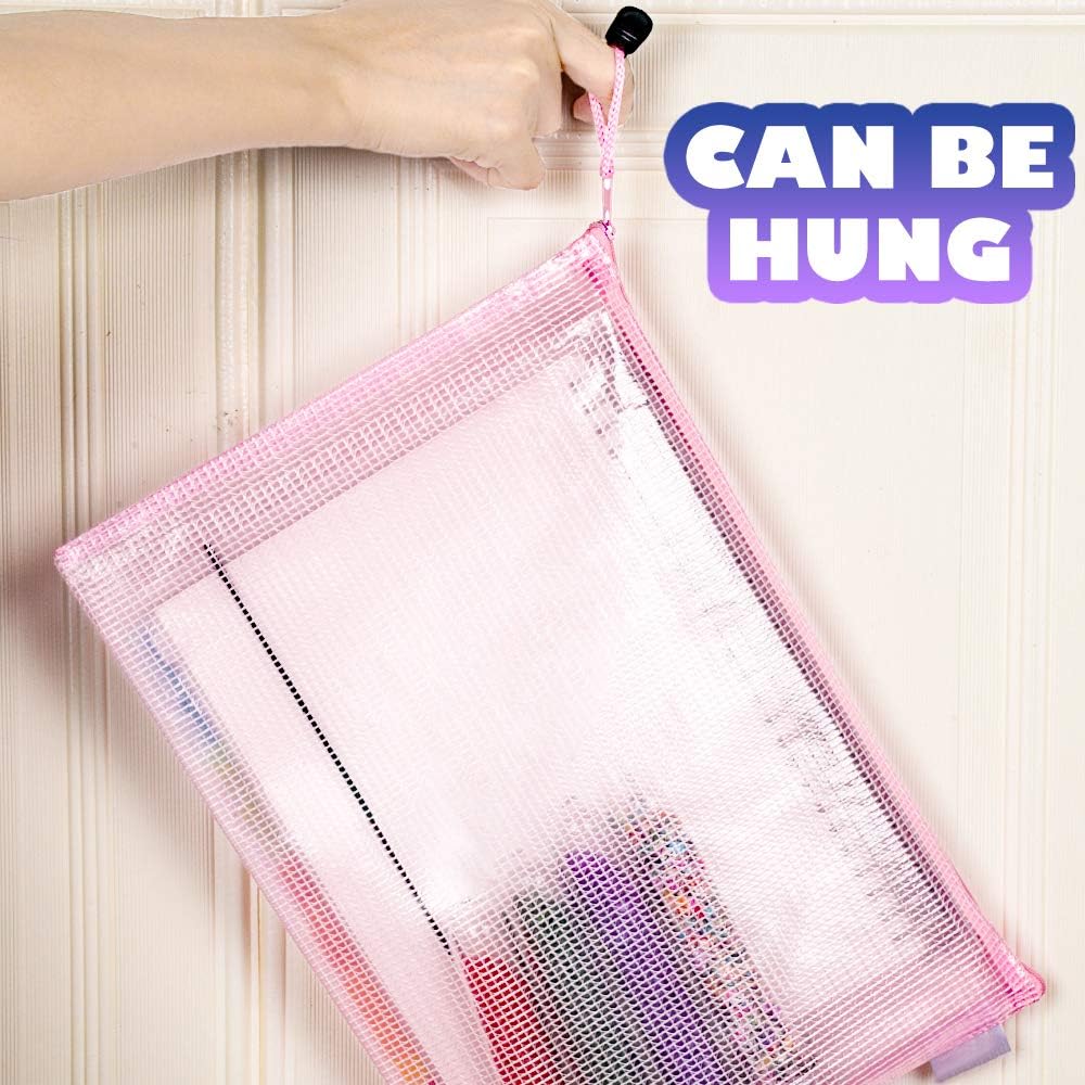LEOBRO Mesh Zipper Pouches Bags, 10PCS Zipper Pouch, A4 Mesh Bags with Zipper, Zipper Pouches for Organization, Storage Bags for School Office Travel Supplies, File Jackets & File Pockets